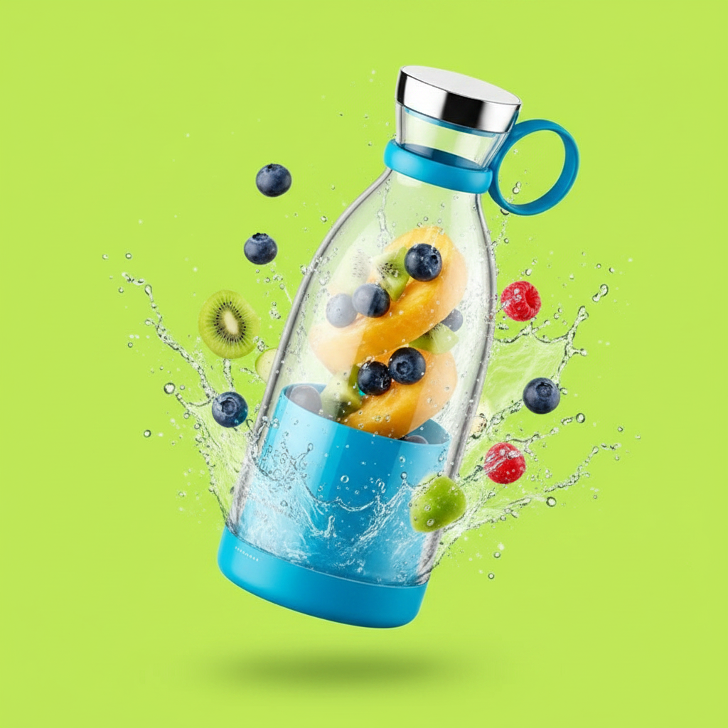 Blue Juicer – Lime Green Background